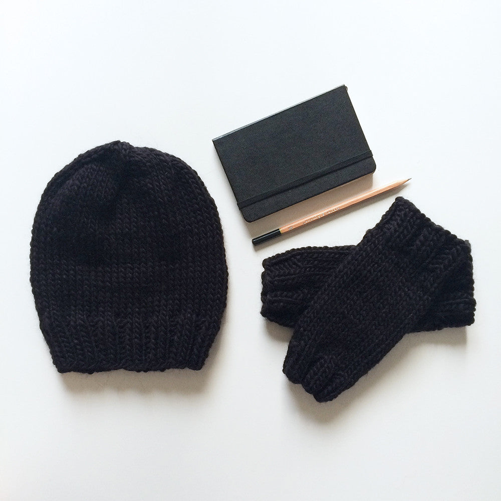 Outer Sunset Hat - Onyx (Black), knitted by hand