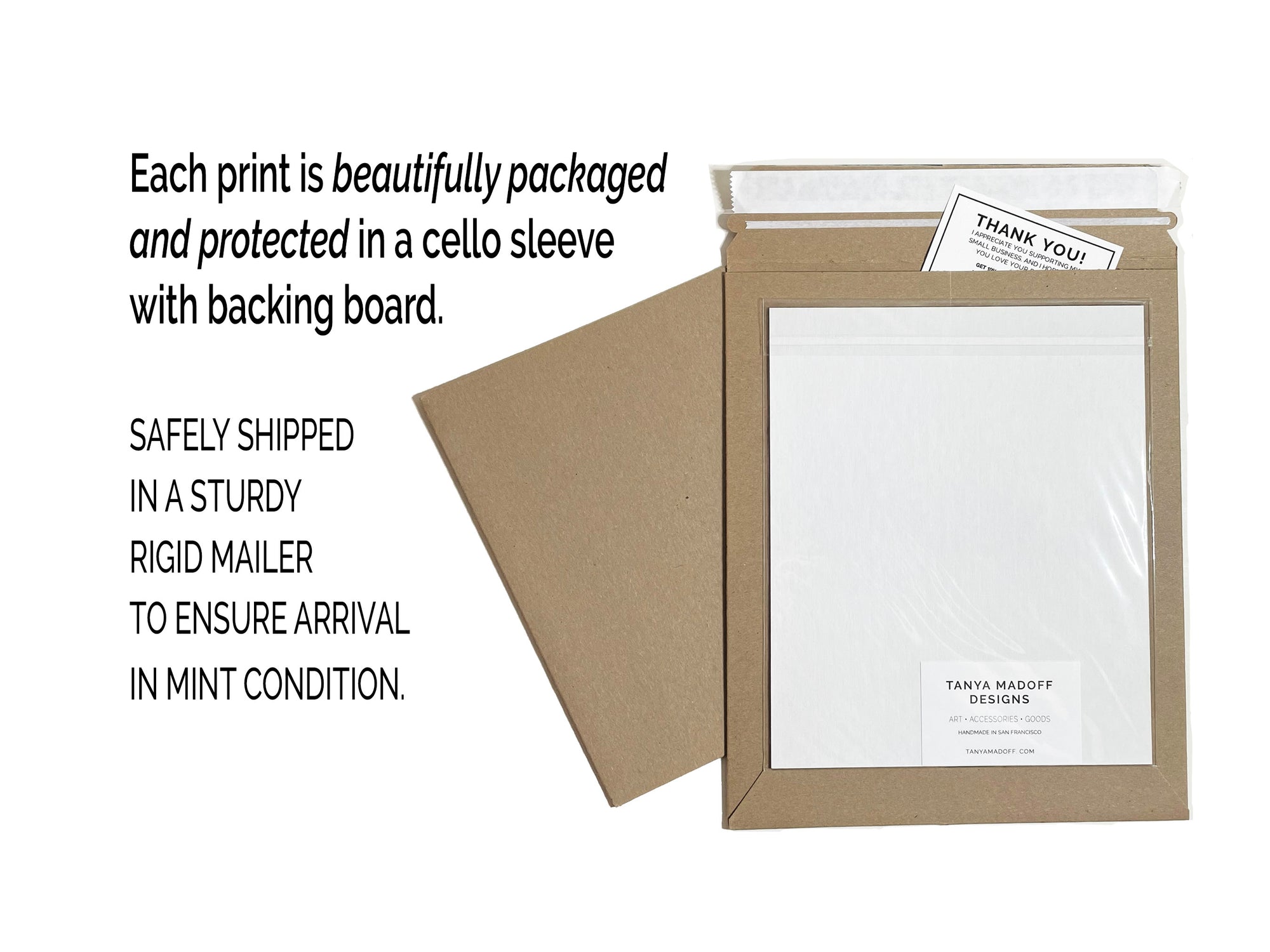 Prints shipped in sturdy rigid mailer to ensure safe arrival