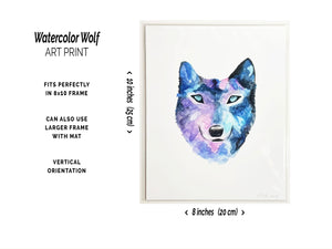 watercolor wolf art print fits perfectly in 8x10 frame