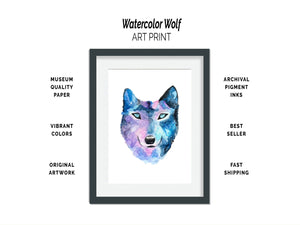 original artwork watercolor wolf shown framed
