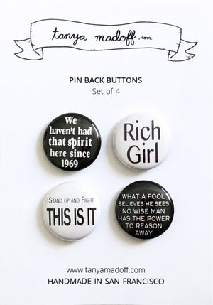Yacht Rock set of handmade pin back buttons 