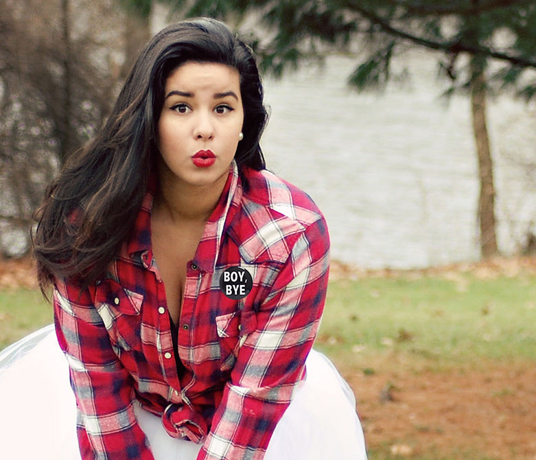 Boy, Bye - 1" Pin or Magnet, White Lettering on Black Background