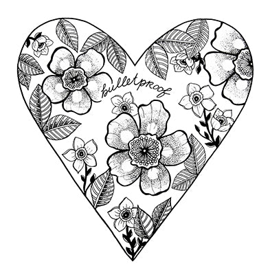 Bulletproof Heart with Flowers Print, 8x10 black and white