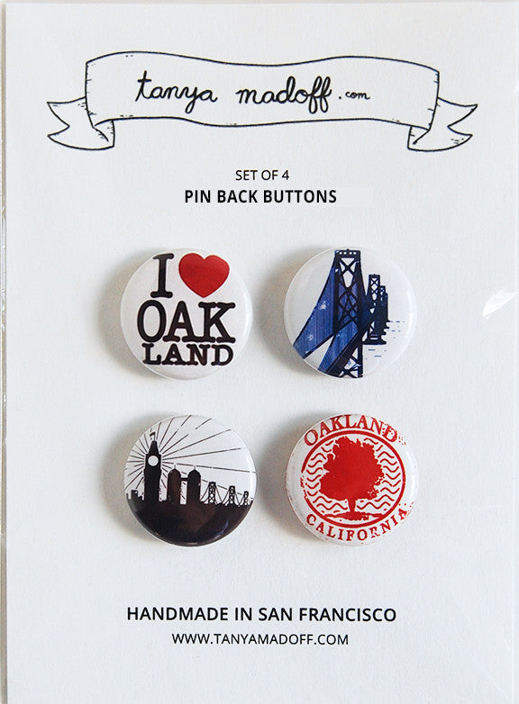 I Love Oakland Pin Back Buttons - set of four 1" pinback buttons