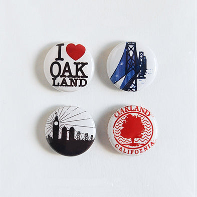 I Love Oakland - Set of Four Pinback Buttons - Tanya Madoff