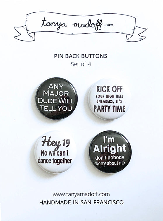 80s Lover gift set of Yacht Rock pin back buttons 